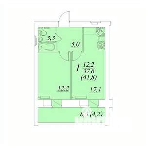 1-к квартира, строящийся дом, 42м2, 8/10 этаж