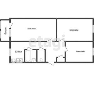3-к квартира, вторичка, 62м2, 2/5 этаж