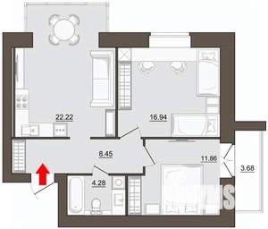 2-к квартира, строящийся дом, 67м2, 1/9 этаж