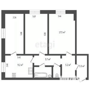 3-к квартира, вторичка, 72м2, 5/5 этаж