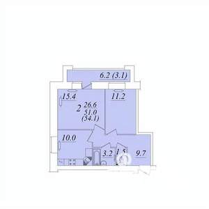 2-к квартира, строящийся дом, 54м2, 7/10 этаж