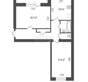 2-к квартира, вторичка, 53м2, 1/9 этаж