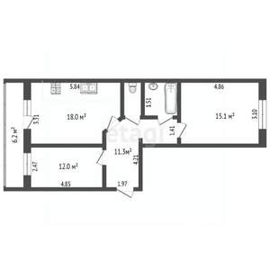 2-к квартира, вторичка, 64м2, 6/9 этаж