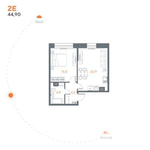 1-к квартира, вторичка, 45м2, 6/8 этаж