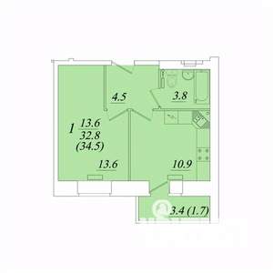1-к квартира, строящийся дом, 35м2, 2/10 этаж