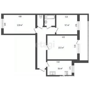 3-к квартира, вторичка, 61м2, 8/9 этаж