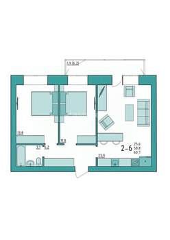 2-к квартира, вторичка, 61м2, 1/10 этаж