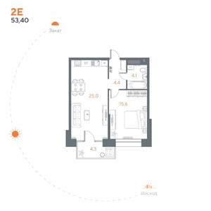 1-к квартира, вторичка, 53м2, 1/8 этаж