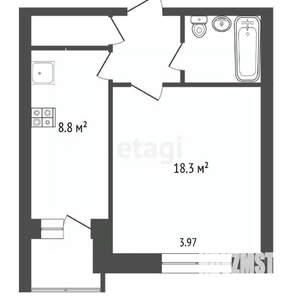 1-к квартира, вторичка, 36м2, 9/9 этаж