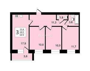 3-к квартира, вторичка, 70м2, 2/10 этаж