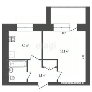 1-к квартира, вторичка, 35м2, 1/5 этаж