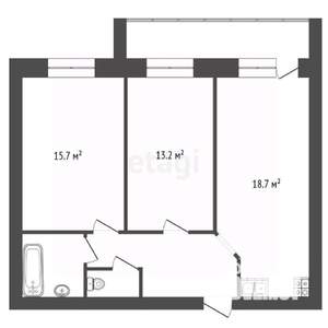 2-к квартира, вторичка, 63м2, 6/12 этаж