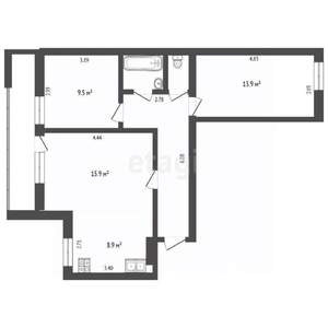 3-к квартира, вторичка, 62м2, 9/10 этаж