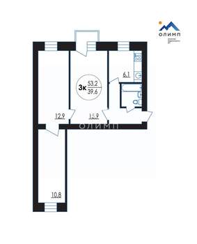 3-к квартира, вторичка, 53м2, 2/3 этаж