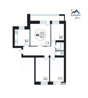 4-к квартира, вторичка, 73м2, 9/9 этаж