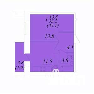1-к квартира, строящийся дом, 35м2, 1/10 этаж