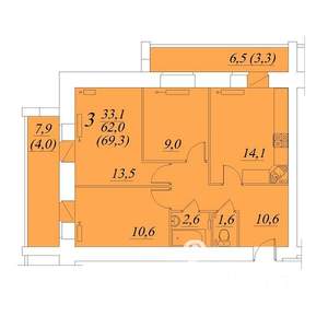 3-к квартира, вторичка, 69м2, 8/10 этаж