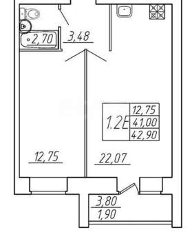 1-к квартира, вторичка, 41м2, 10/10 этаж