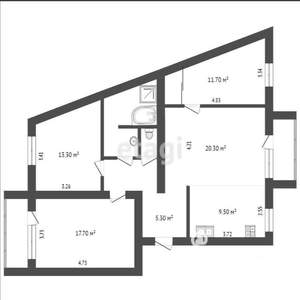 3-к квартира, вторичка, 91м2, 1/5 этаж