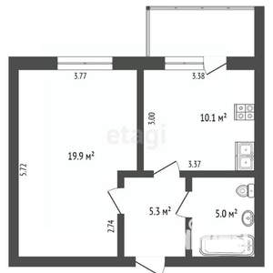 1-к квартира, вторичка, 43м2, 4/5 этаж