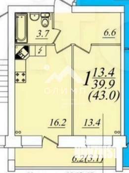 1-к квартира, вторичка, 43м2, 2/10 этаж