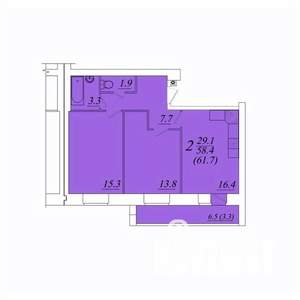 2-к квартира, строящийся дом, 62м2, 9/10 этаж