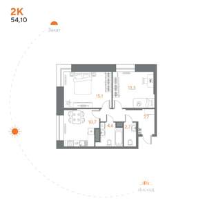 2-к квартира, вторичка, 54м2, 2/8 этаж