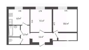 2-к квартира, вторичка, 49м2, 1/3 этаж