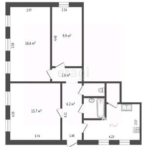 3-к квартира, вторичка, 65м2, 1/2 этаж