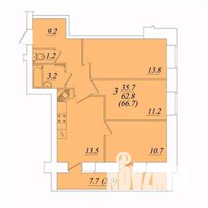 3-к квартира, строящийся дом, 67м2, 10/10 этаж