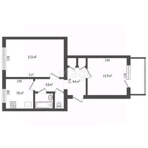 2-к квартира, вторичка, 49м2, 1/5 этаж