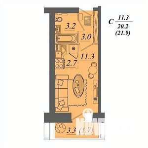 Студия квартира, вторичка, 22м2, 9/10 этаж