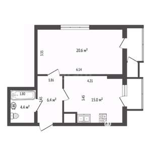 1-к квартира, вторичка, 45м2, 7/14 этаж