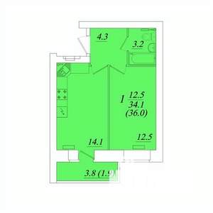 1-к квартира, строящийся дом, 36м2, 2/10 этаж