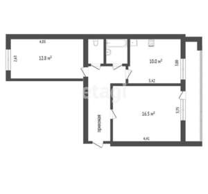 2-к квартира, вторичка, 52м2, 1/10 этаж