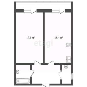 1-к квартира, вторичка, 49м2, 2/3 этаж