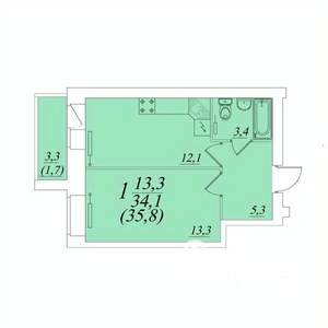 1-к квартира, строящийся дом, 36м2, 8/10 этаж