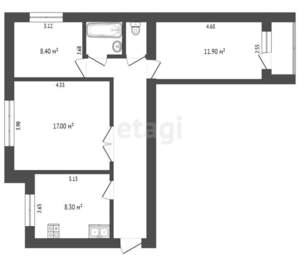 3-к квартира, вторичка, 61м2, 7/9 этаж