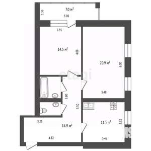 2-к квартира, вторичка, 67м2, 1/2 этаж