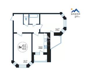 2-к квартира, вторичка, 60м2, 1/9 этаж