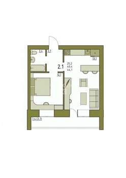 1-к квартира, сданный дом, 41м2, 2/5 этаж
