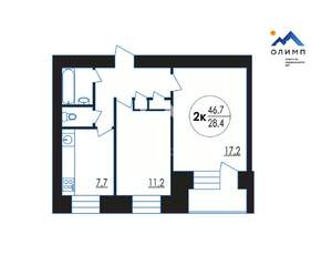 2-к квартира, вторичка, 47м2, 9/9 этаж