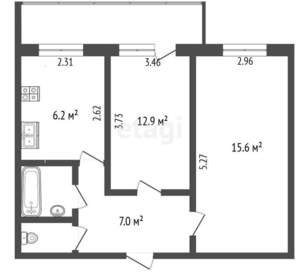 2-к квартира, вторичка, 49м2, 10/12 этаж