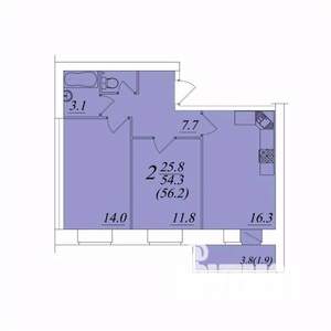 2-к квартира, строящийся дом, 56м2, 9/10 этаж