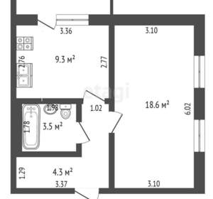 1-к квартира, вторичка, 38м2, 5/9 этаж
