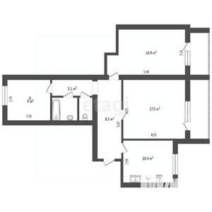 3-к квартира, вторичка, 70м2, 4/7 этаж