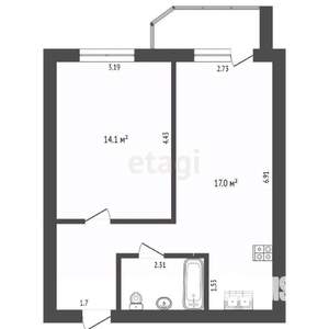 1-к квартира, вторичка, 41м2, 15/16 этаж