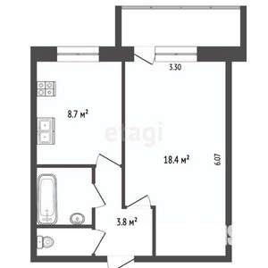 1-к квартира, вторичка, 35м2, 2/5 этаж