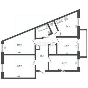 4-к квартира, вторичка, 78м2, 4/5 этаж