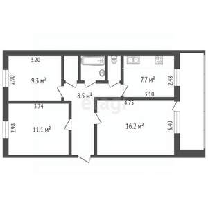 3-к квартира, вторичка, 61м2, 5/5 этаж